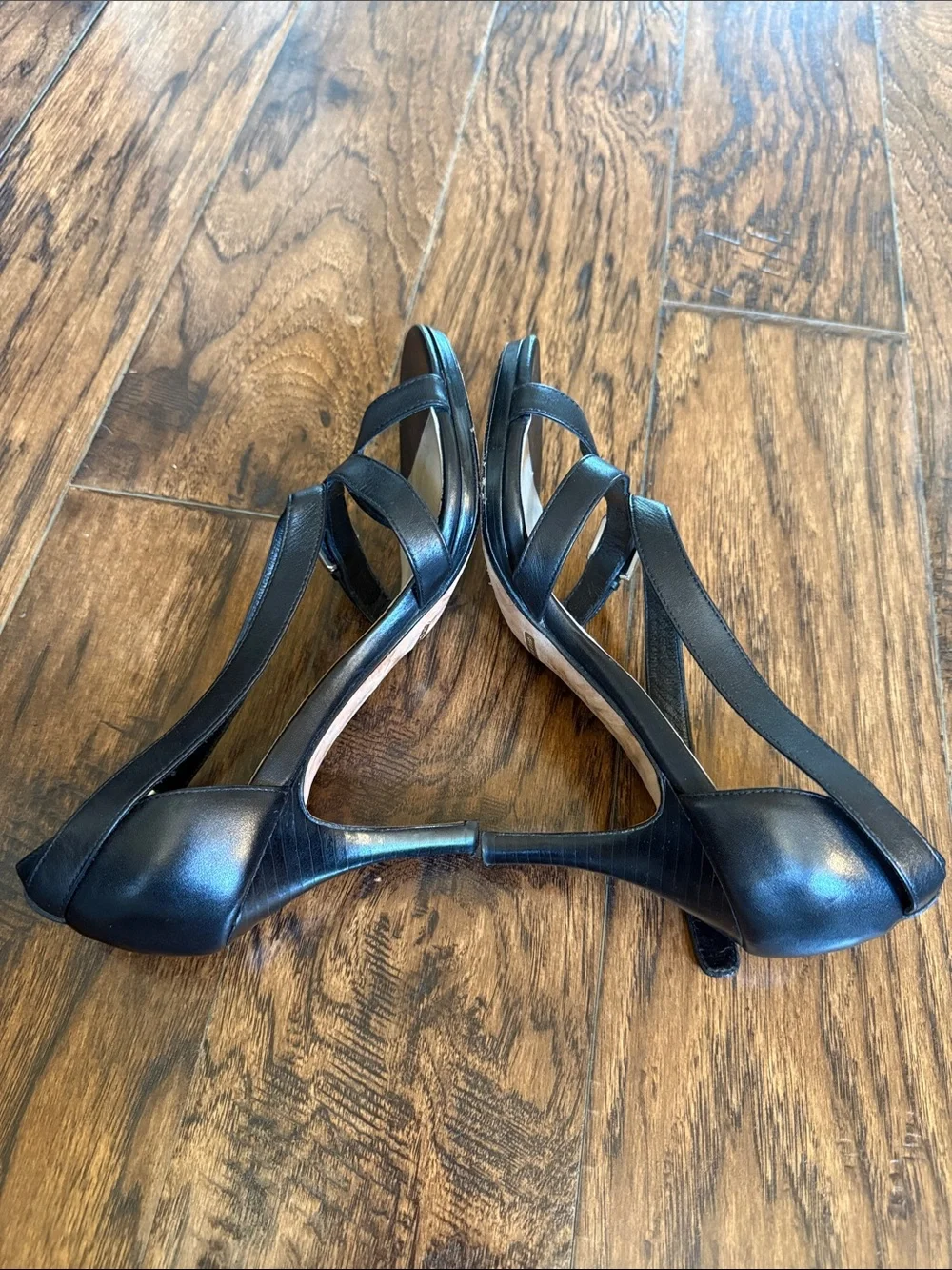 Cole Haan Black Leather Strappy Sandal Heels, size 7.5
